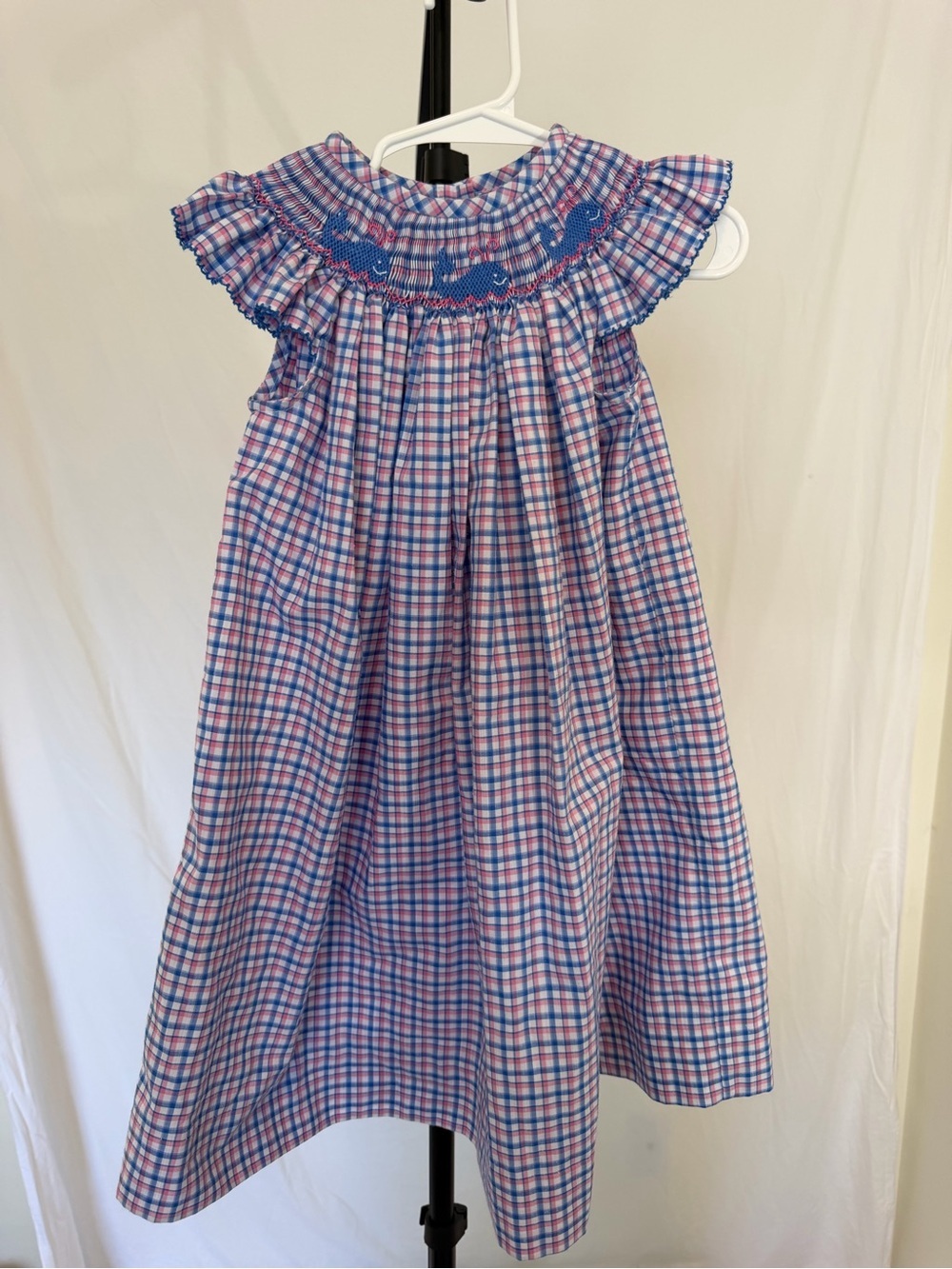 Southern Sunshine Smocked Whale Plaid Dress Size 2
